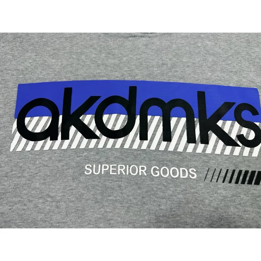 Akademiks Superior Goods Colorblock Big Man Hoodie 3XL Grey Black Blue Logo